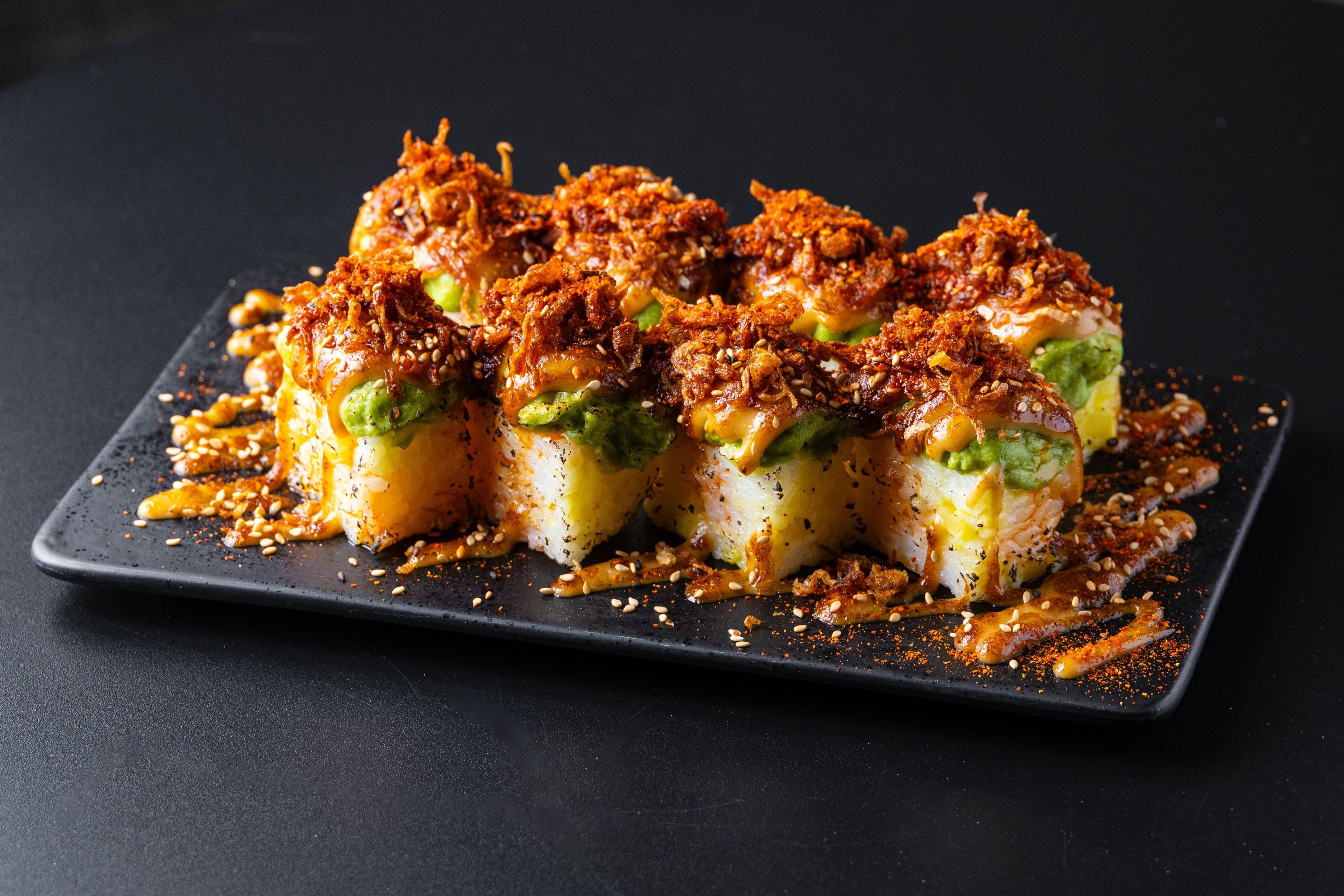 Spicy Roasted Miso Avocado Roll (8 Pieces).